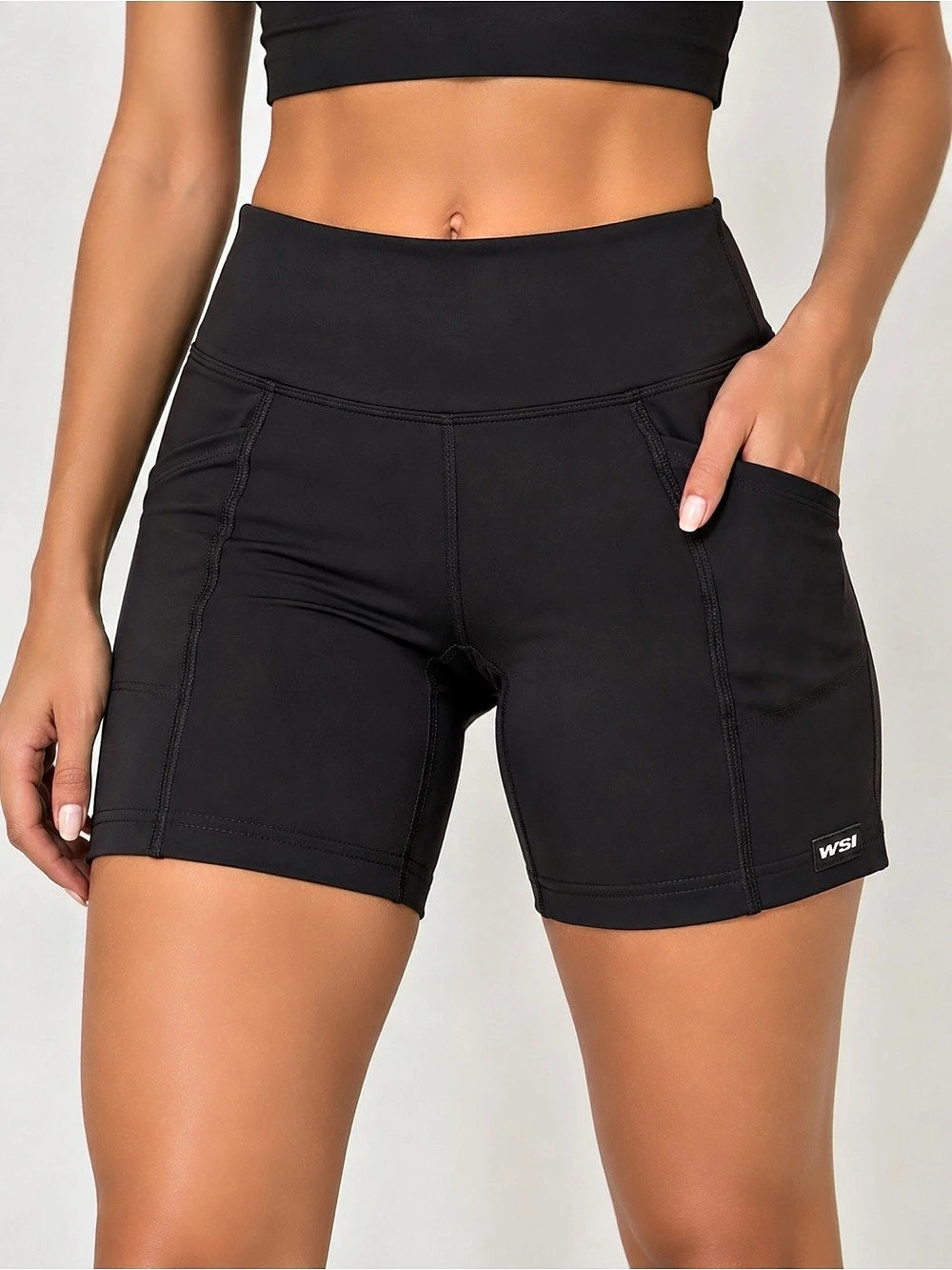 WSI Women’s Black High Waisted Compression Athletic Shorts with Pockets M NWOT